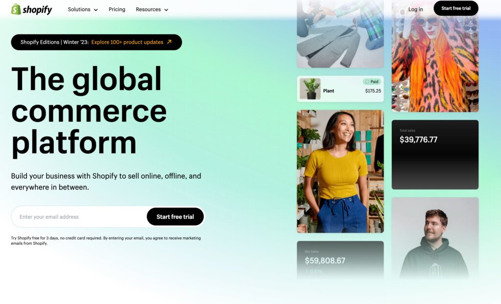 WooCommerce vs Shopify: Shopify Main Page