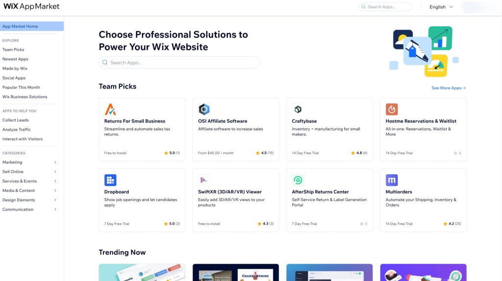 WordPress vs Wix: Wix Marketplace
